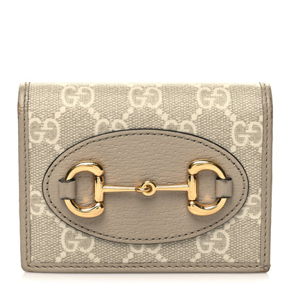Gucci GG Supreme Monogram Textured Dollar Calfskin Horsebit 1955 Card Case Wallet Beige Mystic White Oatmeal 1 of 11