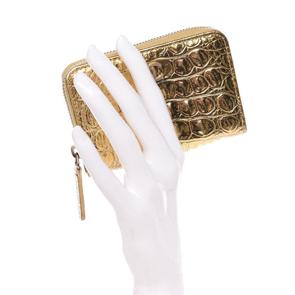 Chanel Metallic Calfskin Crocodile Embossed Cocodile Zip Coin Case Gold 2 of 8