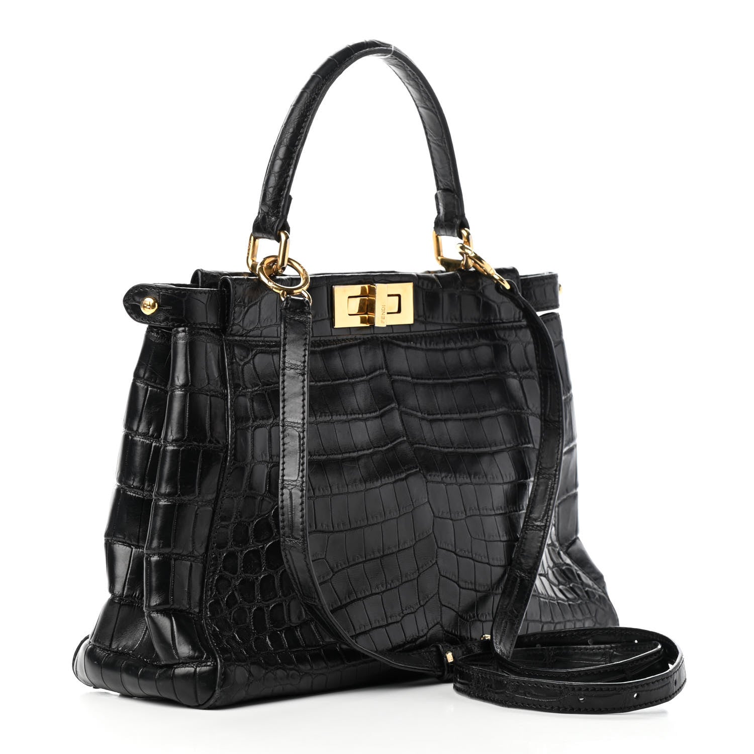 Fendi Crocodile Medium Peekaboo Iconic Satchel Black 2 of 10