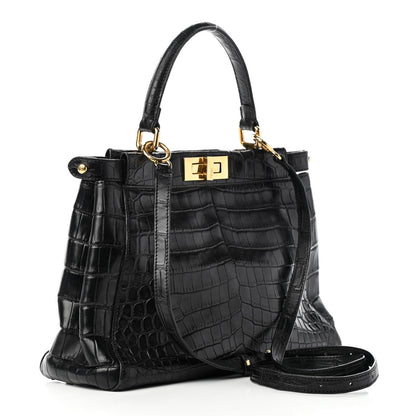 Fendi Crocodile Medium Peekaboo Iconic Satchel Black 2 of 10