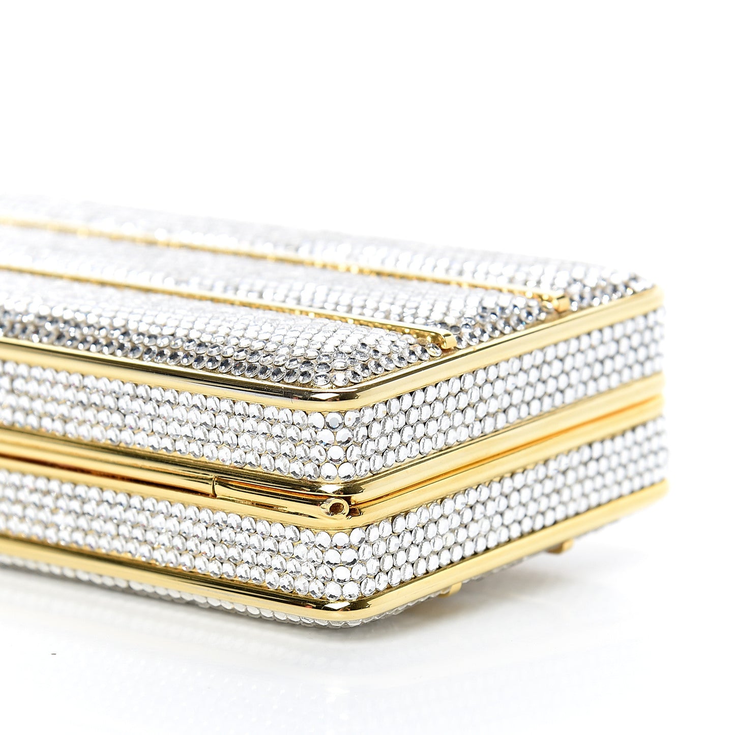 Swarovski Crystal Striped Minaudiere Clutch Silver Gold