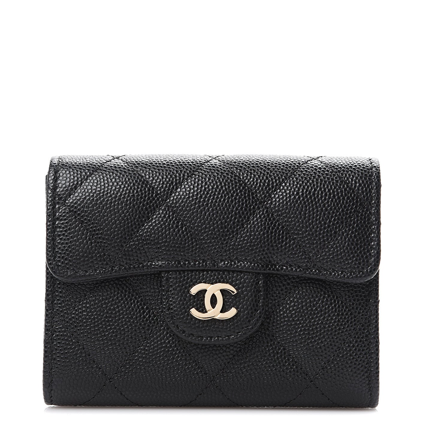 Caviar Quilted Flap Card Holder Wallet Black