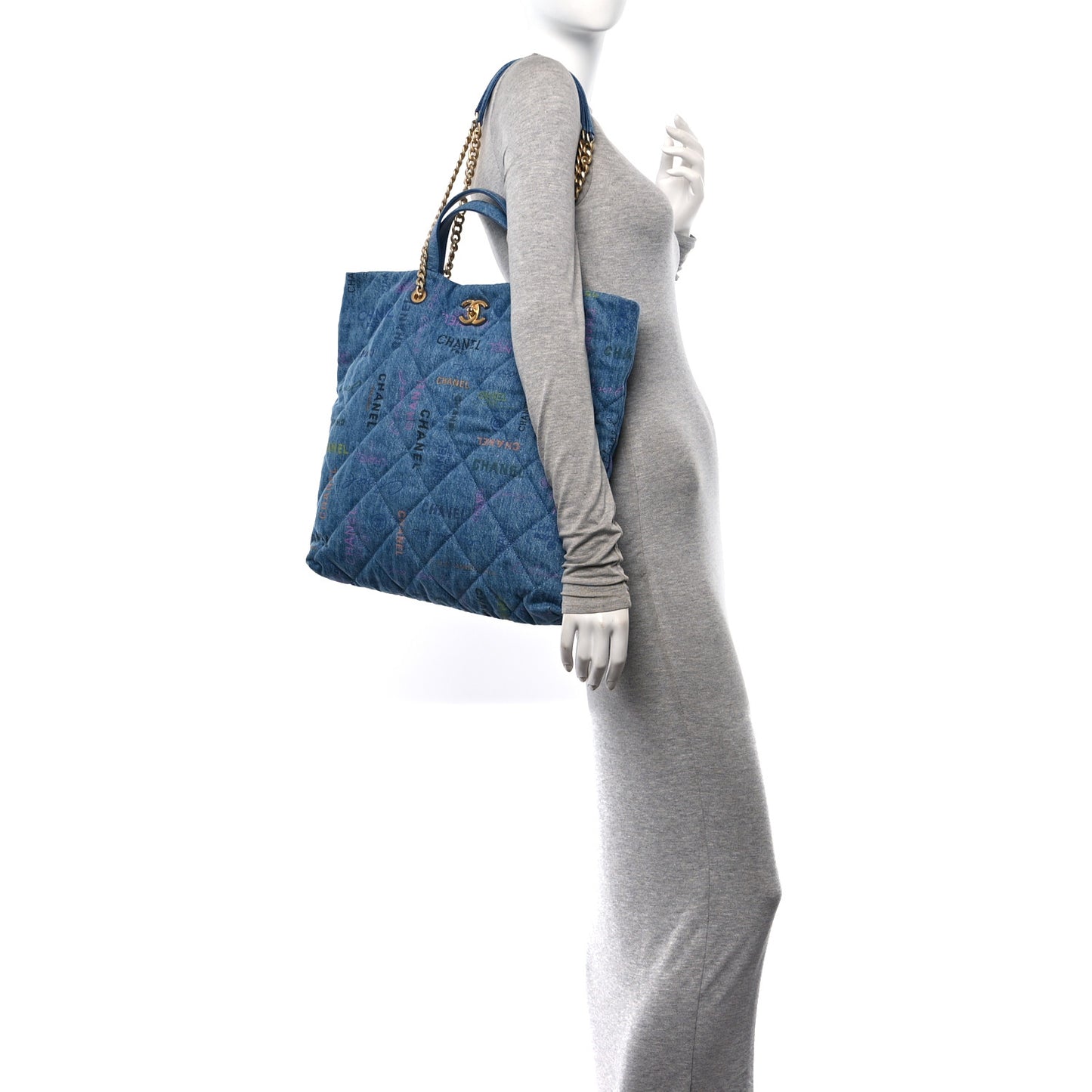 Denim Quilted Denim Mood Maxi Shopping Bag Blue Multicolor