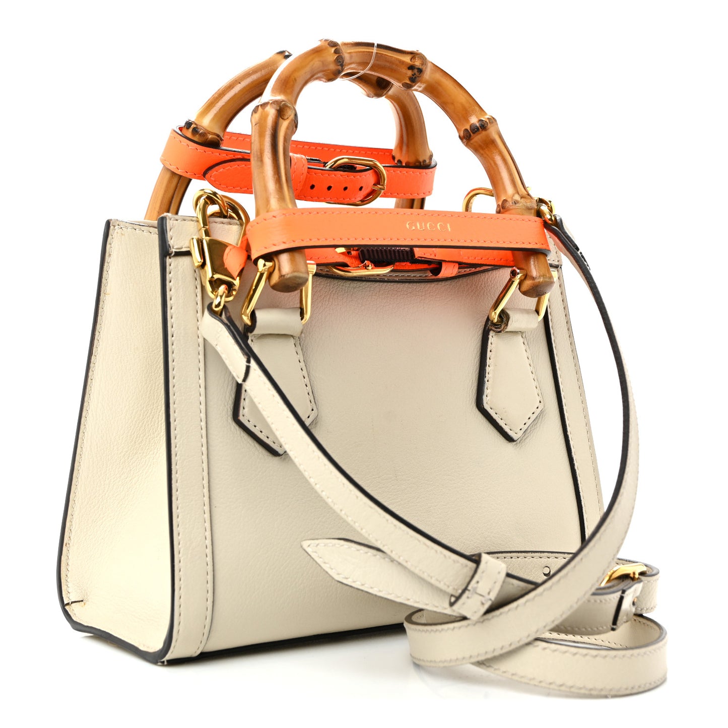 Wonka Grain Calfskin Mini Diana Tote Bag Mystic White Orange Fluo