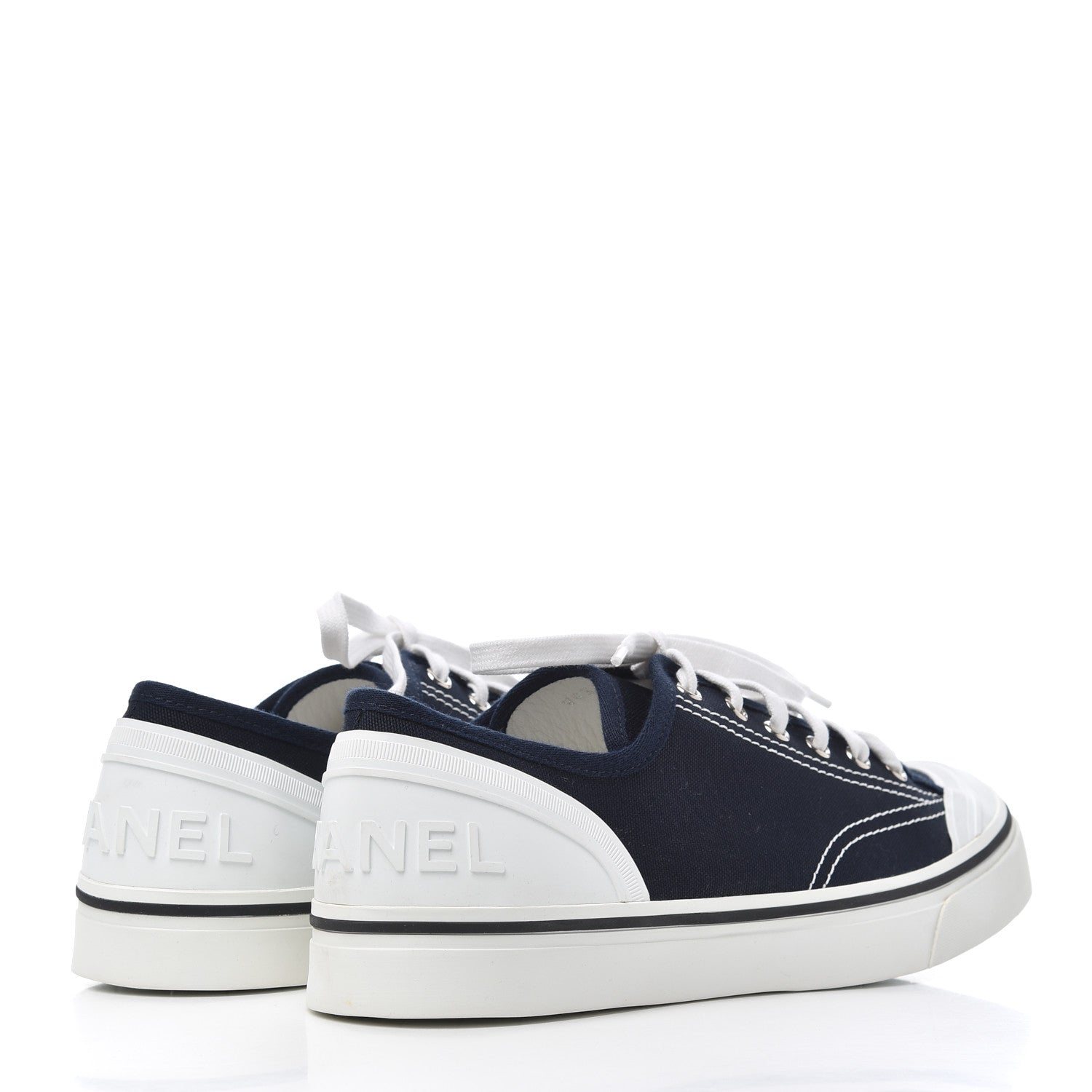 Chanel Fabric Mens Lace Up Cap Toe Sneakers 41 Navy 4 of 9