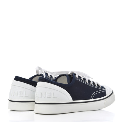 Chanel Fabric Mens Lace Up Cap Toe Sneakers 41 Navy 4 of 9