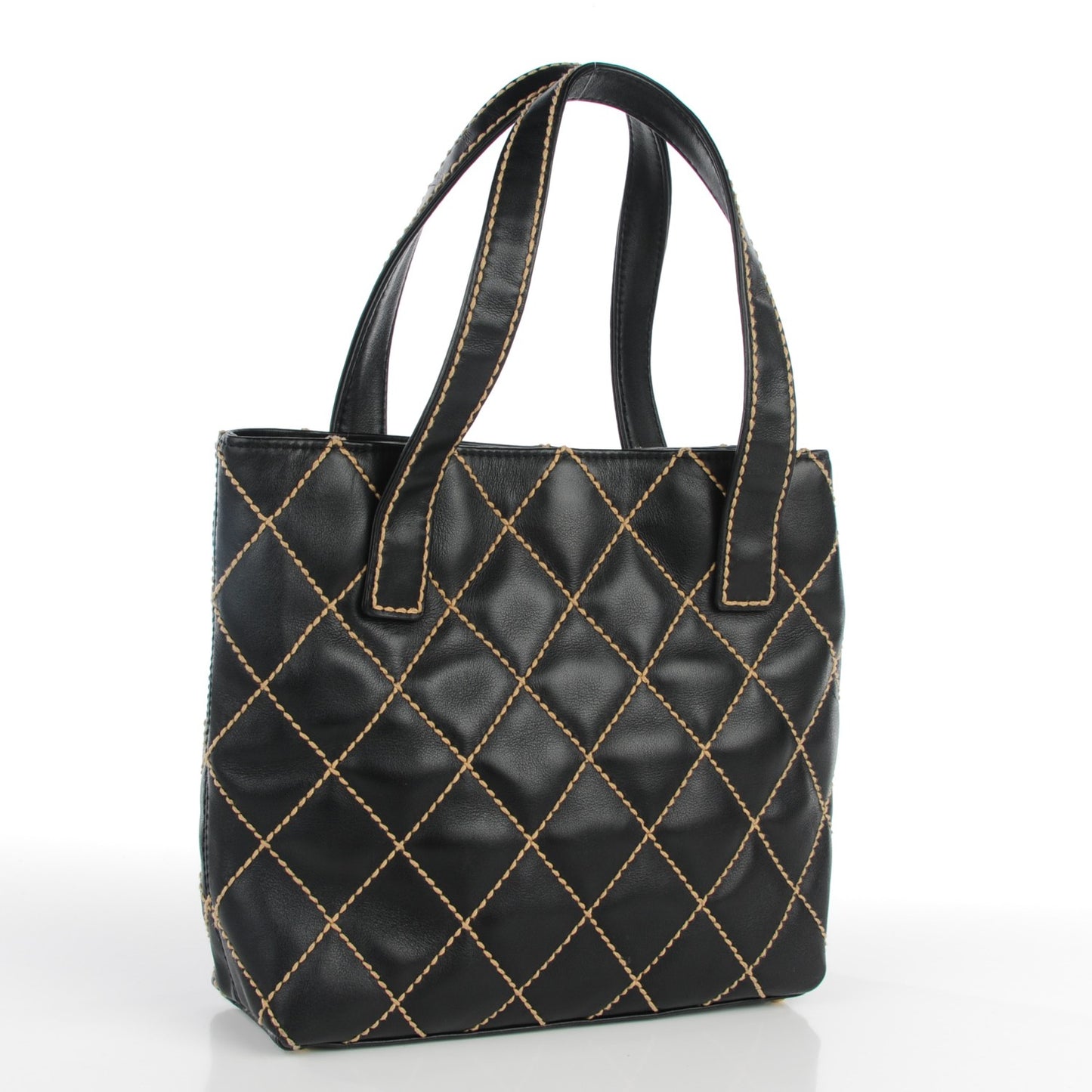 Calfskin Contrast Stitch Surpique Tote Black