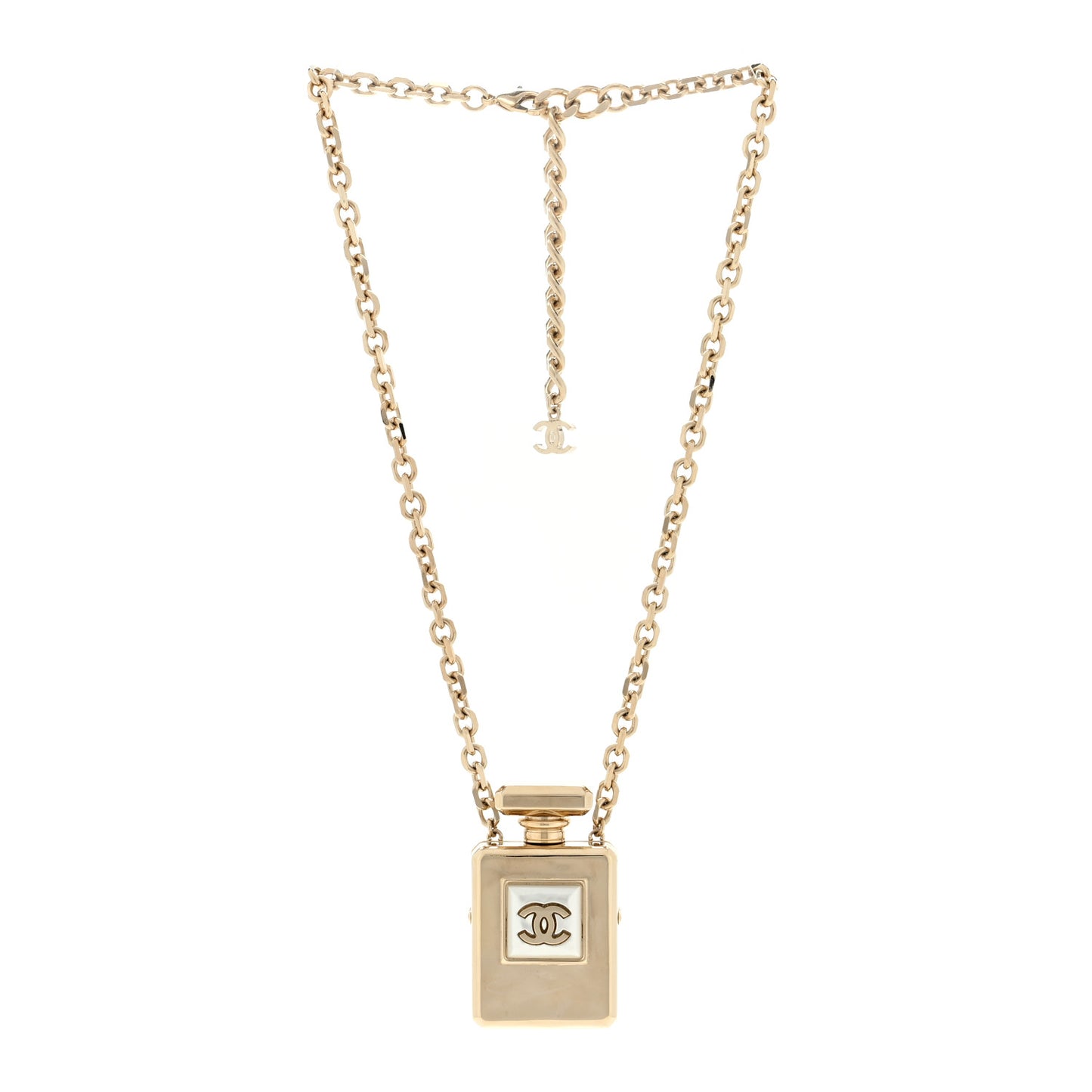 Metal Pearl Perfume Bottle CC Locket Necklace Gold