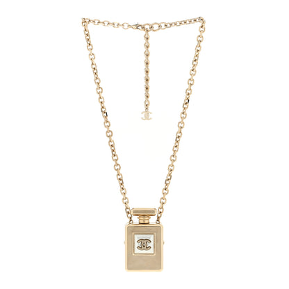 Chanel Metal Pearl Perfume Bottle CC Locket Necklace Gold 2 of 5