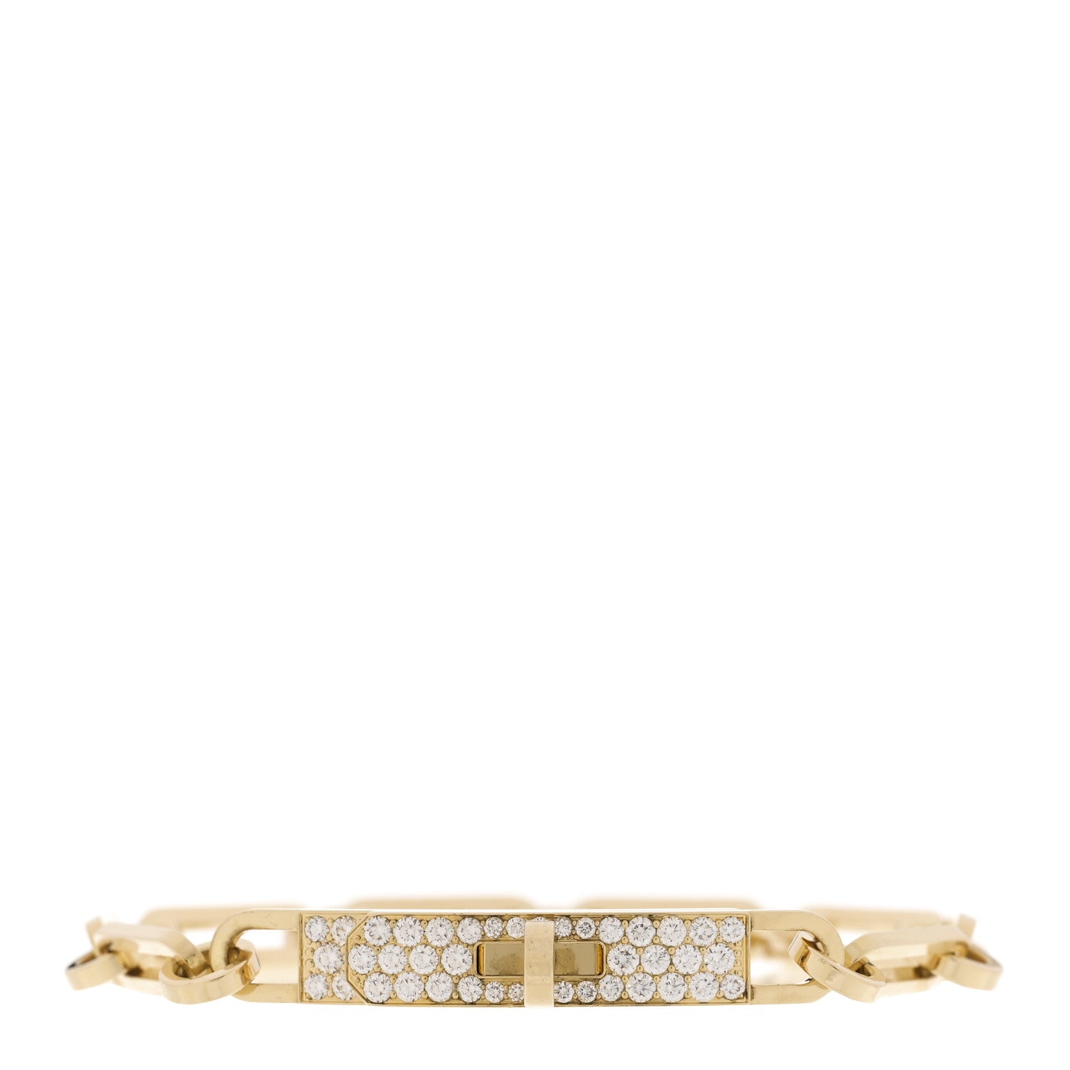 Hermes 18K Yellow Gold Diamond Pave PM Kelly Chaine Bracelet XS 1 of 3