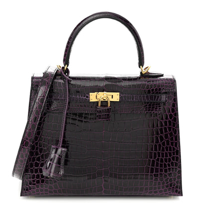 Hermes Shiny Porosus Crocodile Kelly Sellier 25 Amethyst 1 of 11