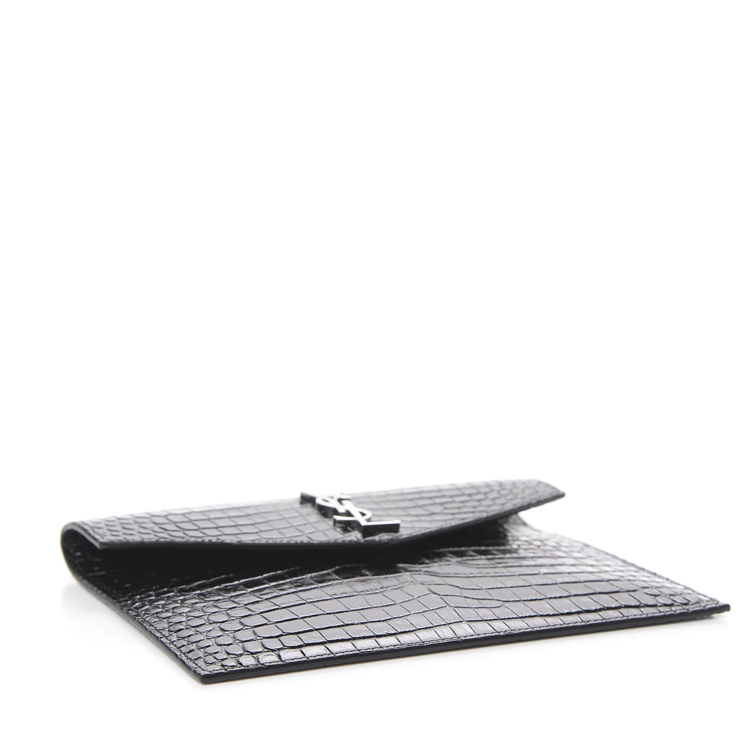 Saint Laurent Calfskin Crocodile Embossed Monogram Uptown Baby Pouch Black 4 of 8