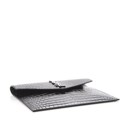 Saint Laurent Calfskin Crocodile Embossed Monogram Uptown Baby Pouch Black 4 of 8
