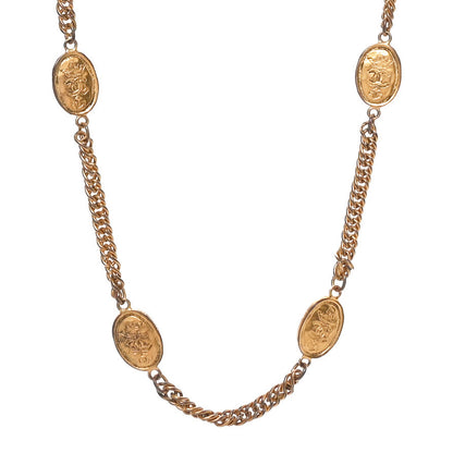 Chanel Metal Regal Crown CC Medallion Necklace Aged Gold 1 of 5