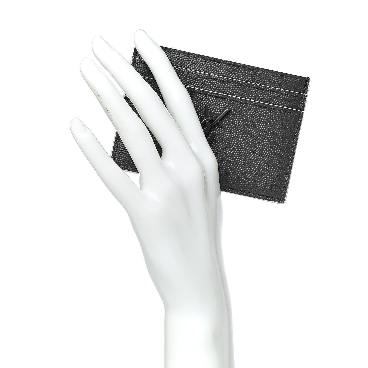 Saint Laurent Grain De Poudre Monogram Credit Card Case Grey 2 of 8