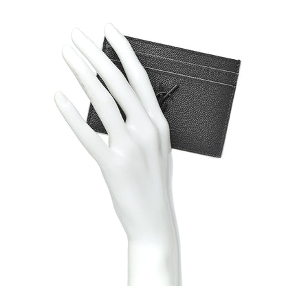 Saint Laurent Grain De Poudre Monogram Credit Card Case Grey 2 of 8