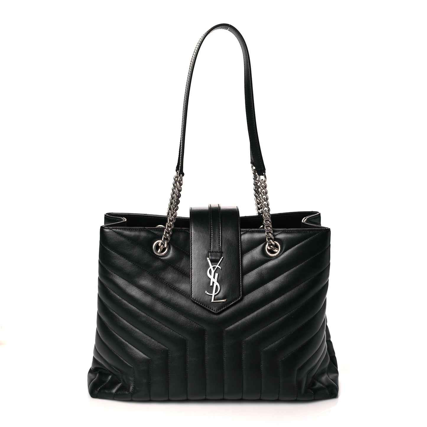 Calfskin Y Quilted Monogram Large Loulou Shopper Black