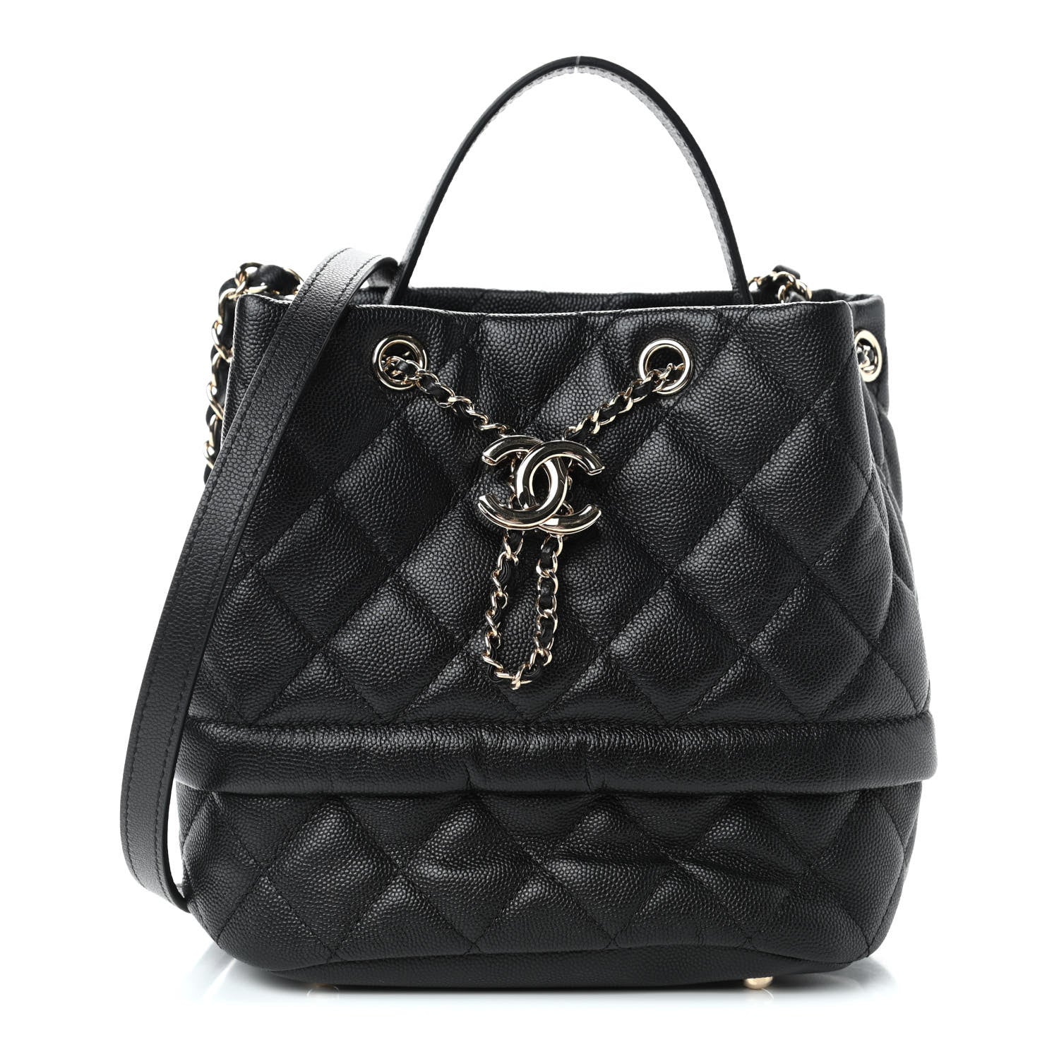 Chanel Caviar Quilted Rolled Up Bucket Drawstring Bag Black 1 of 4