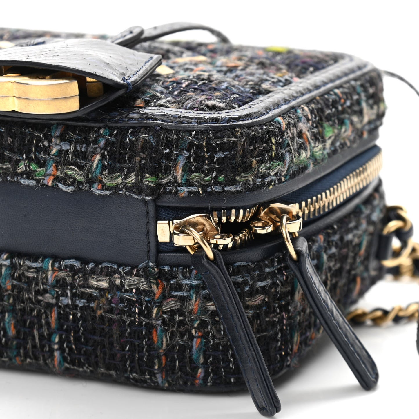 Tweed Snakeskin Quilted Small CC Filigree Vanity Case Navy Multicolor