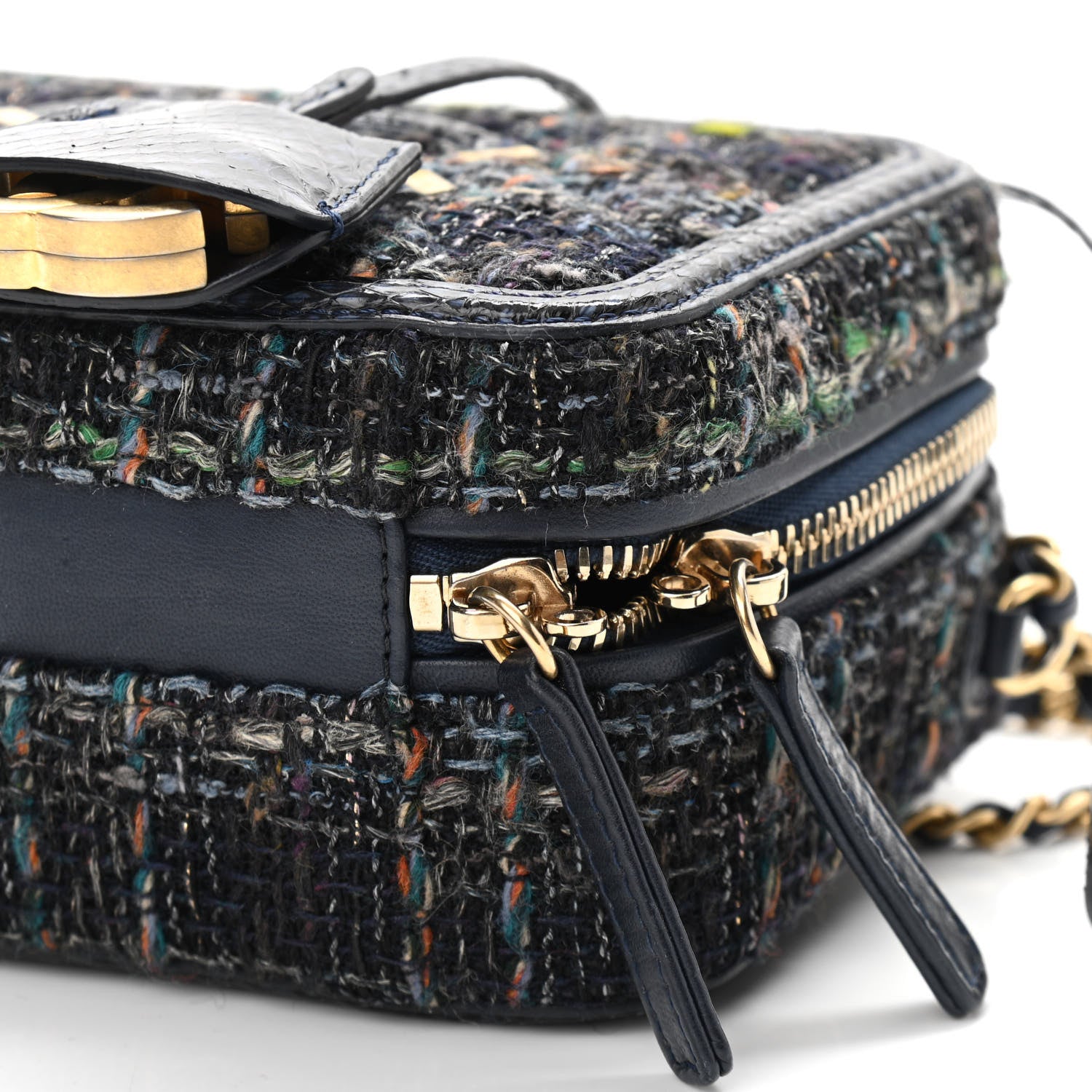 Chanel Tweed Snakeskin Quilted Small CC Filigree Vanity Case Navy Multicolor 9 of 10