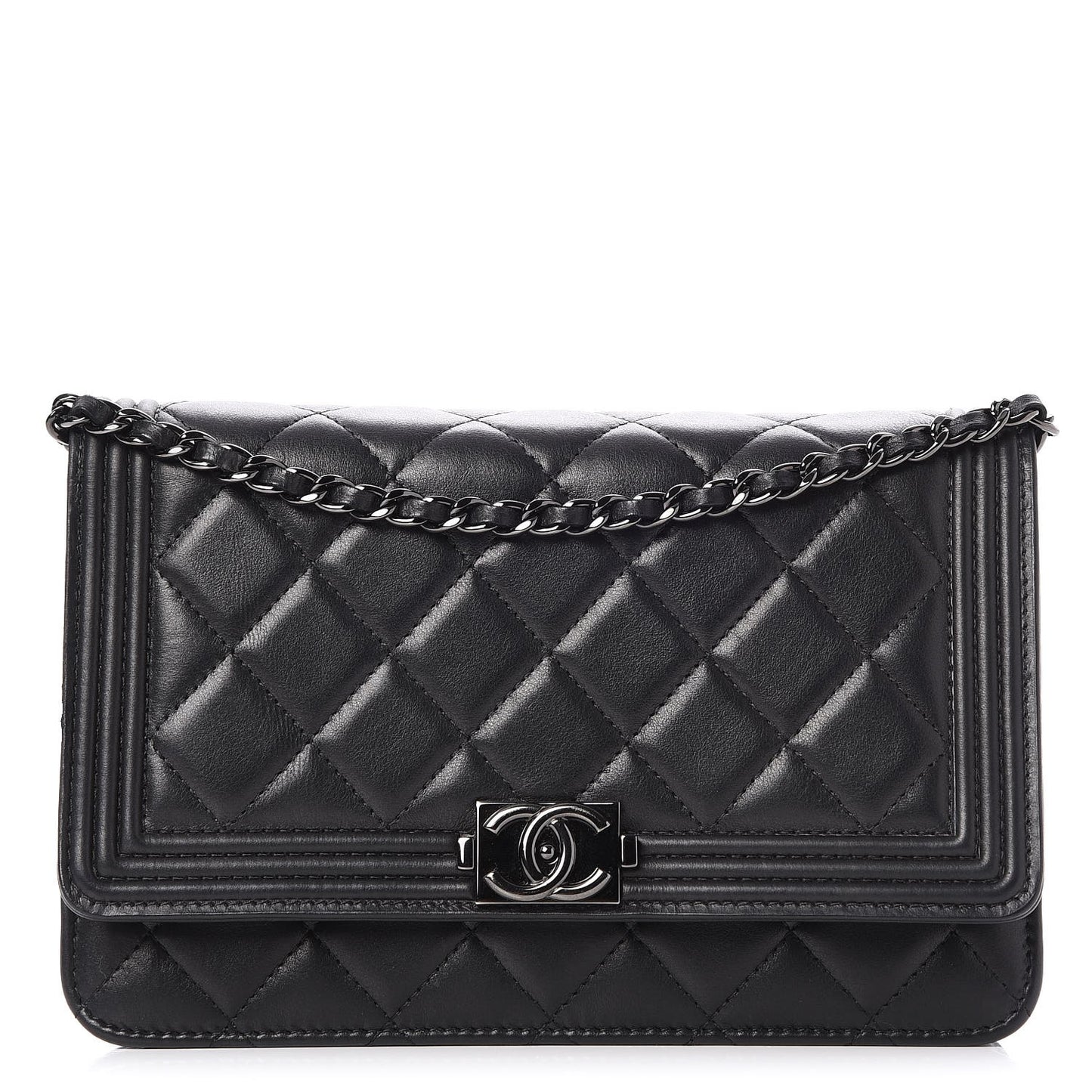 Calfskin Quilted Boy Wallet On Chain WOC Black