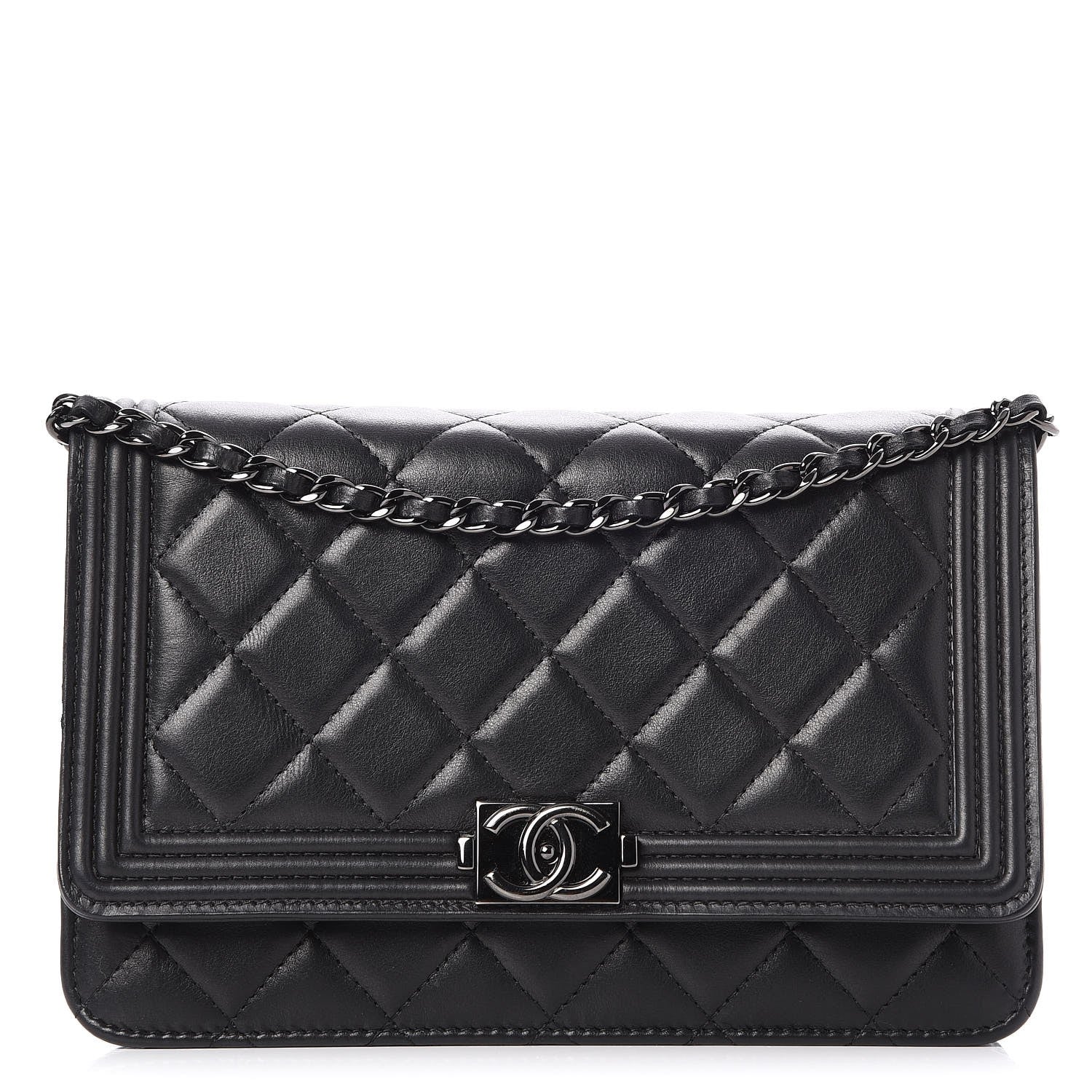 Chanel Calfskin Quilted Boy Wallet On Chain WOC Black 1 of 8