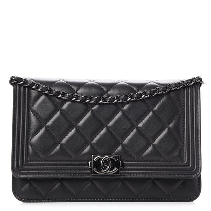 Chanel Calfskin Quilted Boy Wallet On Chain WOC Black 1 of 8