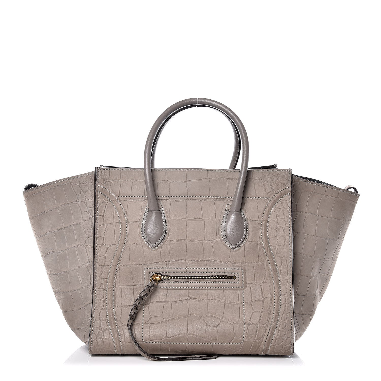 Celine Crocodile Embossed Nubuck Medium Phantom Luggage Grey 1 of 12