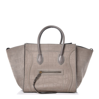 Celine Crocodile Embossed Nubuck Medium Phantom Luggage Grey 1 of 12