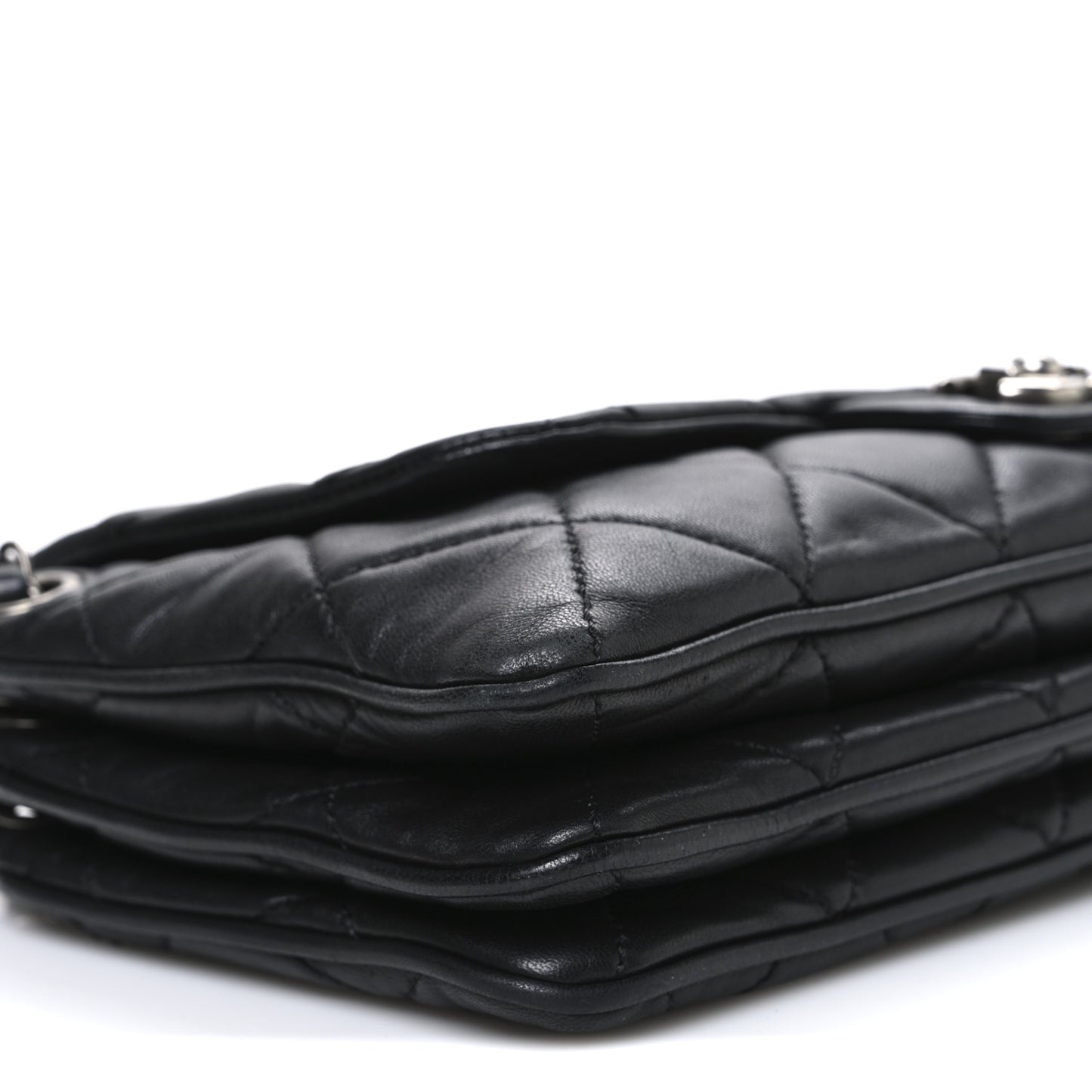 Lambskin Quilted Chanel 3 Accordion Flap Bag Black