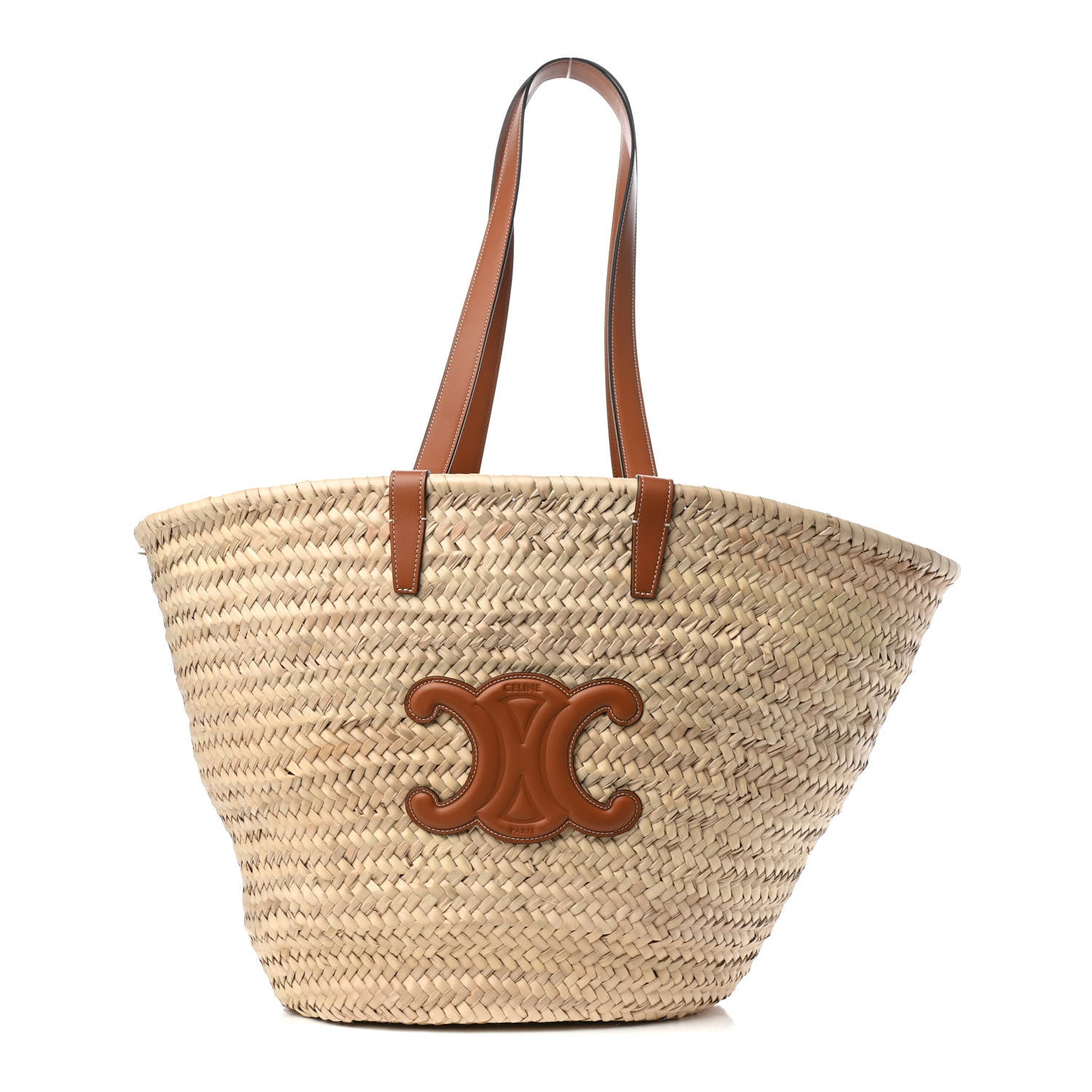 Celine Raffia Calfskin Triomphe Medium Panier Tan 1 of 11