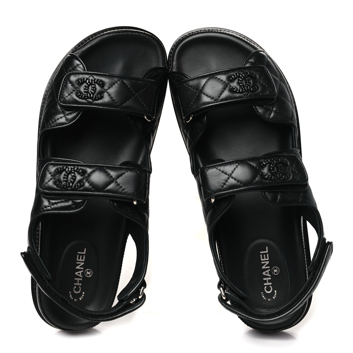 Chanel Lambskin Velcro Dad Sandals 40 Black 2 of 9