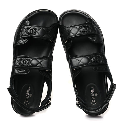 Chanel Lambskin Velcro Dad Sandals 40 Black 2 of 9