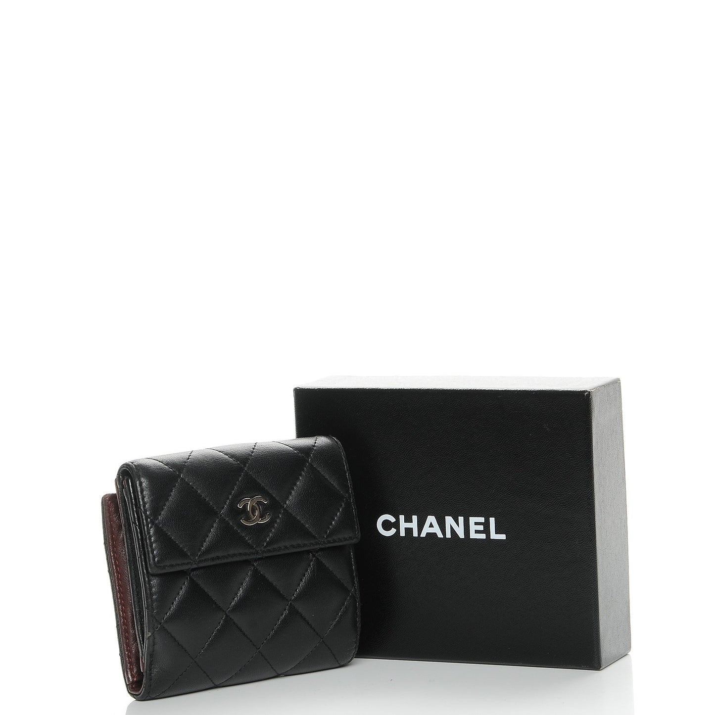 Lambskin Quilted Compact French Flap Wallet Black
