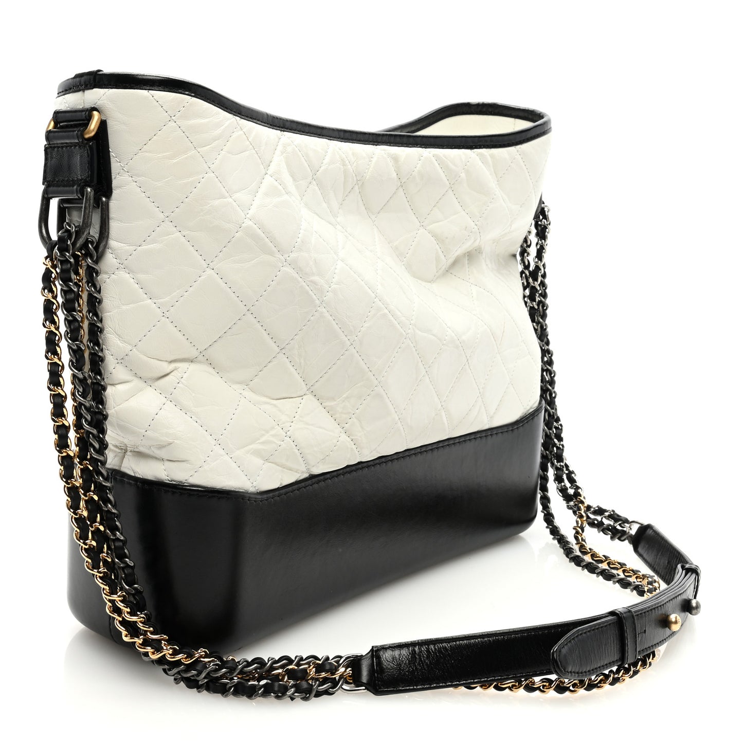 Aged Calfskin Quilted Large Gabrielle Hobo White Black
