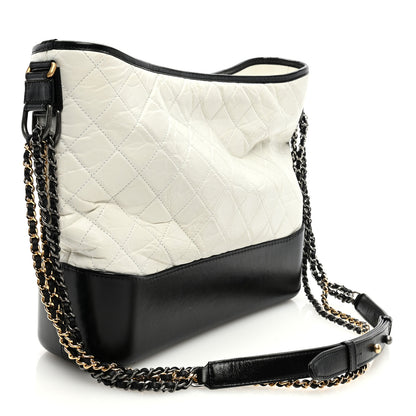 Chanel Aged Calfskin Quilted Large Gabrielle Hobo White Black 3 of 9