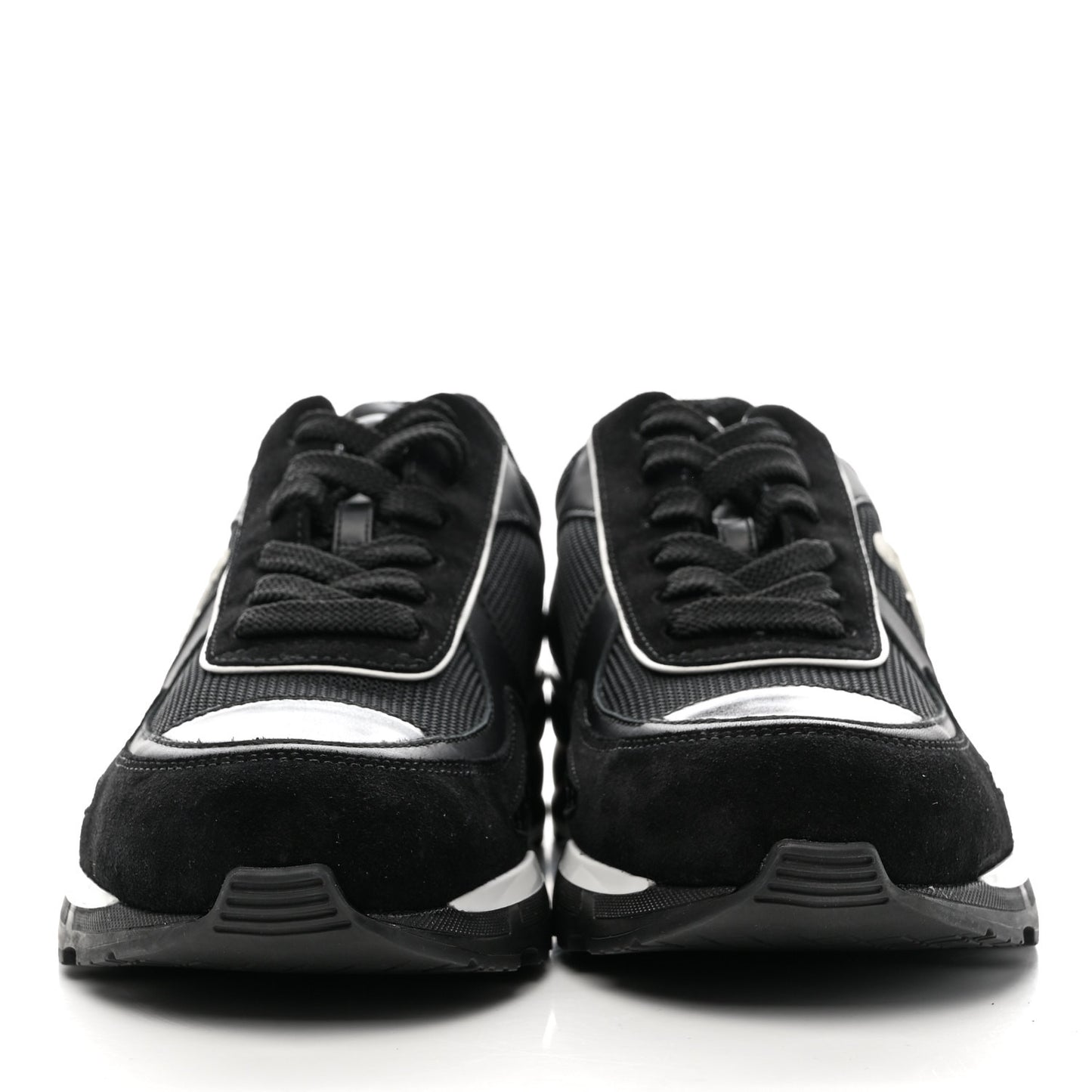 Mixed Fibers Suede Shiny Calfskin Womens CC Sneakers 39.5 Black