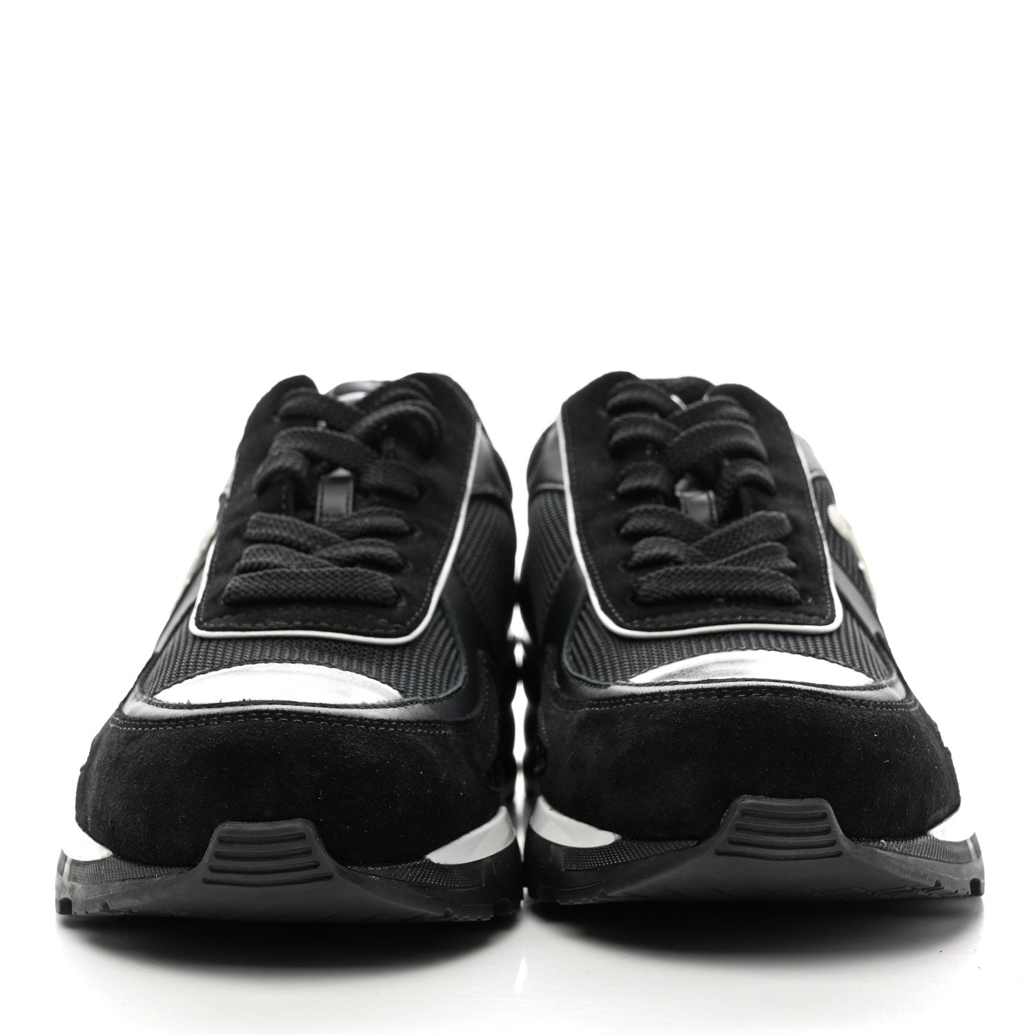 Chanel Mixed Fibers Suede Shiny Calfskin Womens CC Sneakers 39.5 Black 2 of 10