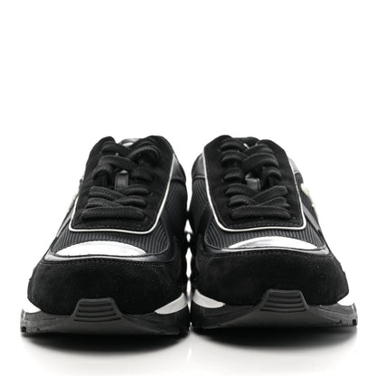 Chanel Mixed Fibers Suede Shiny Calfskin Womens CC Sneakers 39.5 Black 2 of 10