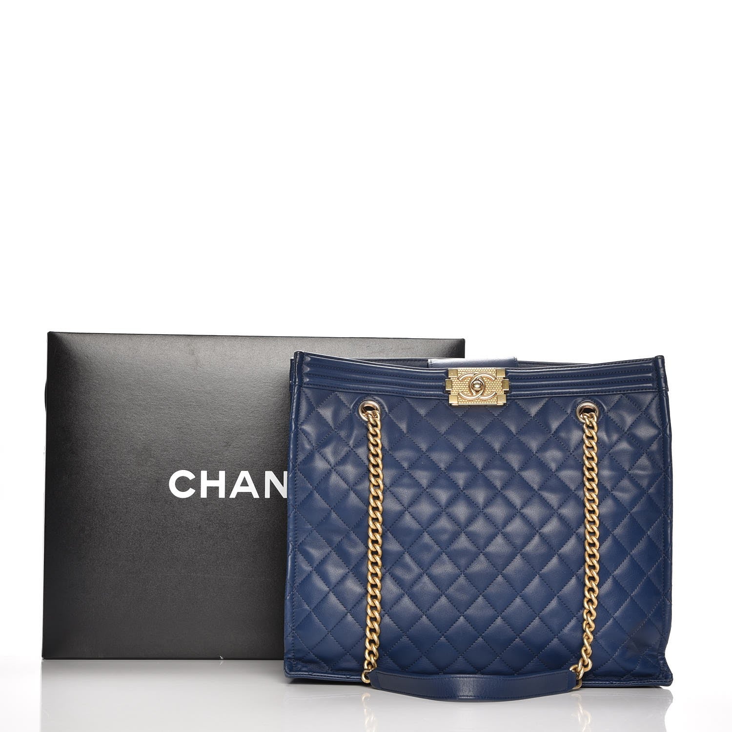 Chanel Calfskin Quilted Large Boy Tote Navy 8 of 8