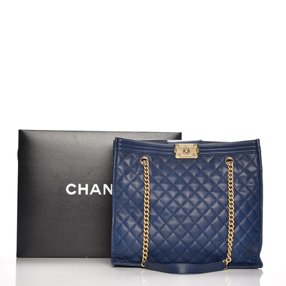 Chanel Calfskin Quilted Large Boy Tote Navy 8 of 8
