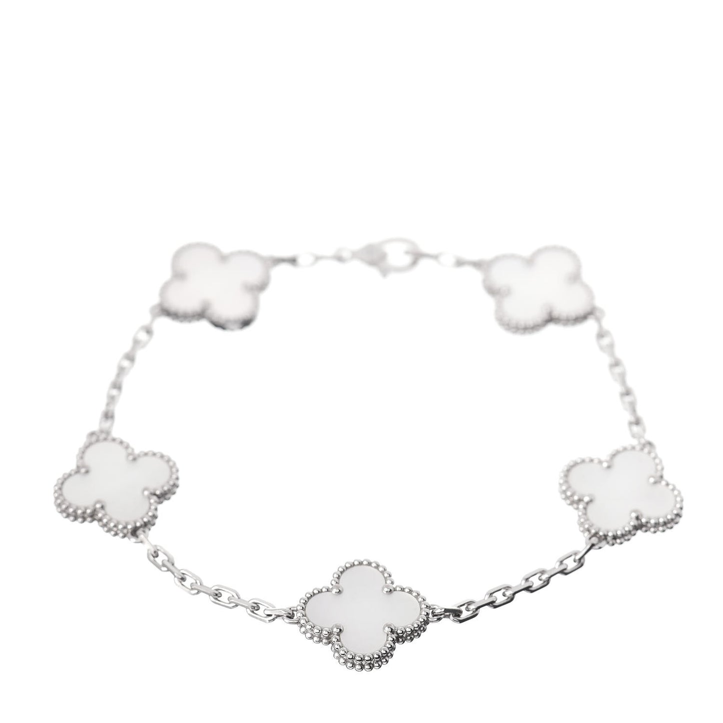 18K White Gold Mother of Pearl 5 Motifs Vintage Alhambra Bracelet