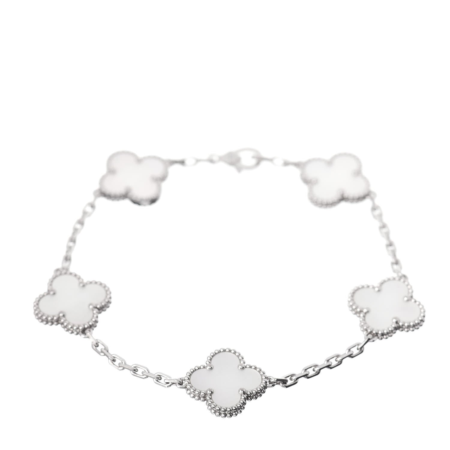 Van Cleef & Arpels 18K White Gold Mother of Pearl 5 Motifs Vintage Alhambra Bracelet 1 of 5