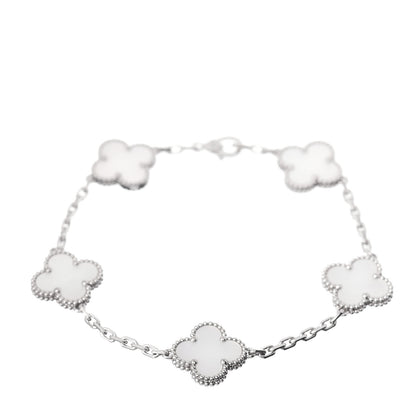 Van Cleef & Arpels 18K White Gold Mother of Pearl 5 Motifs Vintage Alhambra Bracelet 1 of 5