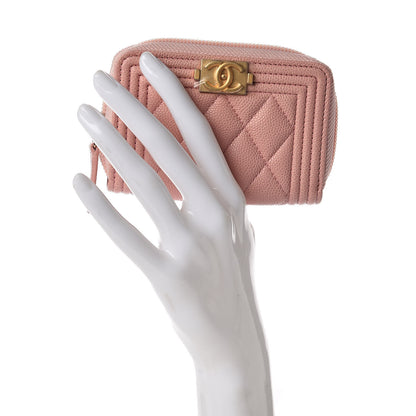 Chanel Caviar Quilted Boy Zip Around Coin Purse Wallet Light Pink 2 of 10