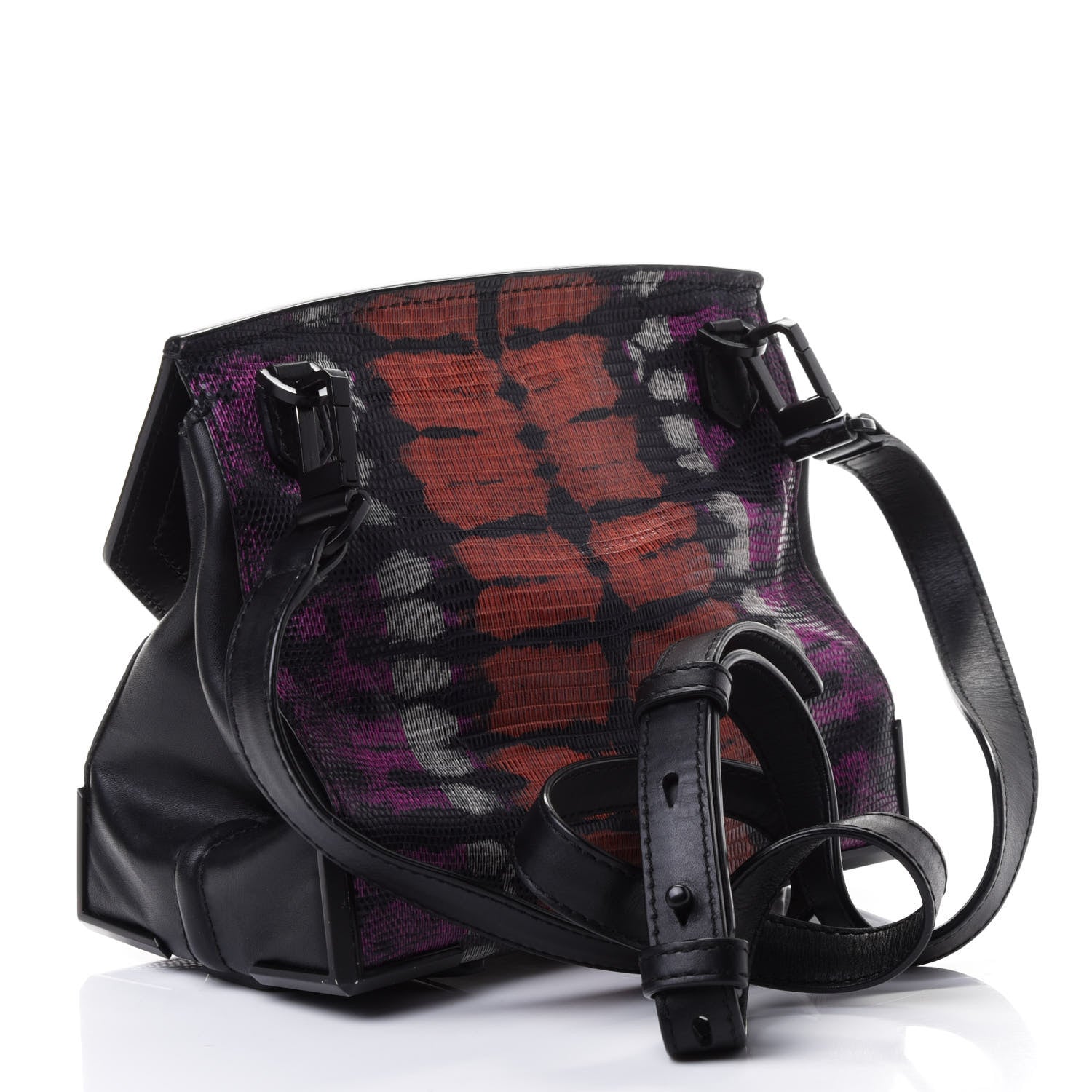 Alexander Wang Calfskin Lizard Embossed Tie Dye Prisma Skeletal Crossbody Matte Black Pink 2 of 5