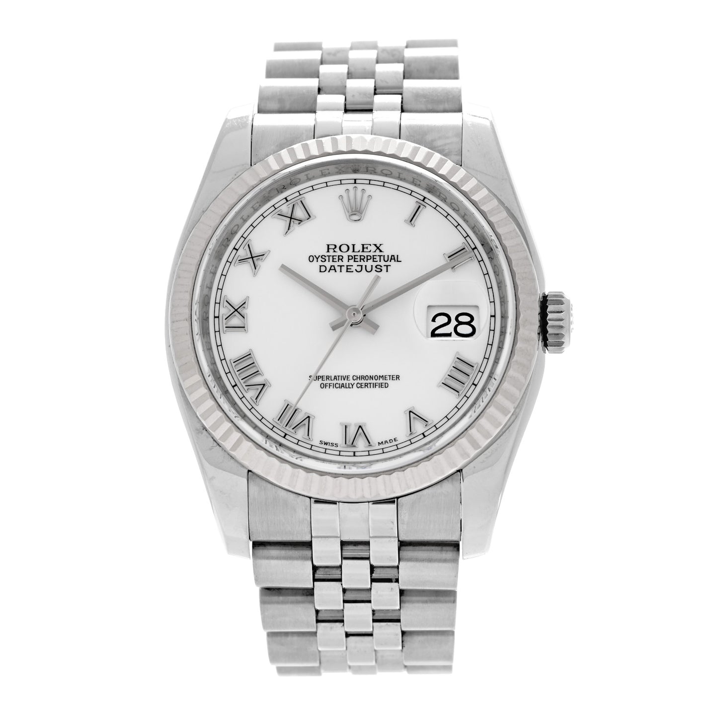 Stainless Steel 18K White Gold 36mm Oyster Perpetual Datejust Watch White Roman 116234