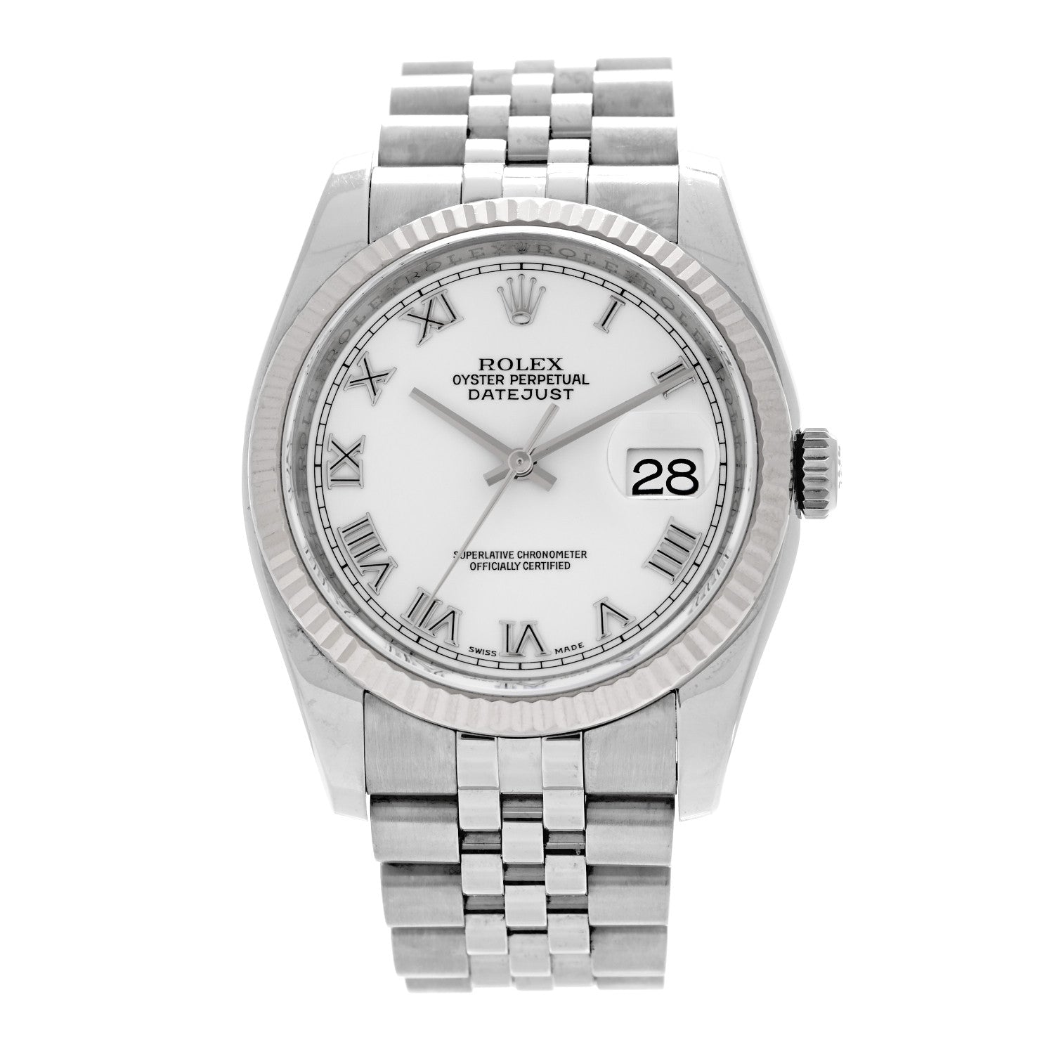 Rolex Stainless Steel 18K White Gold 36mm Oyster Perpetual Datejust Watch White Roman 116234 1 of 4