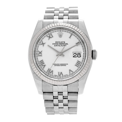 Rolex Stainless Steel 18K White Gold 36mm Oyster Perpetual Datejust Watch White Roman 116234 1 of 4