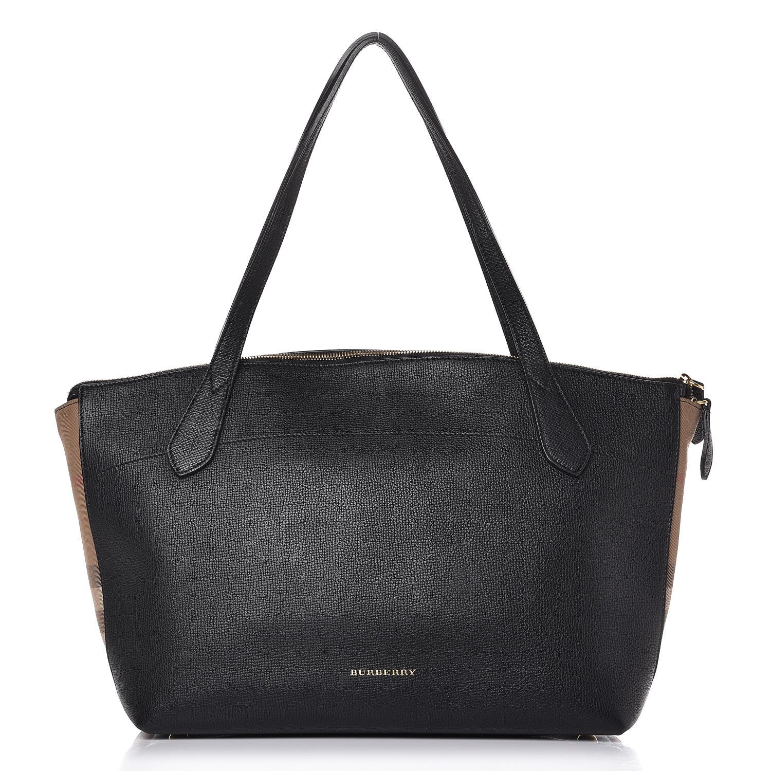 Burberry Derby Calfskin House Check Medium Welburn Tote Black 1 of 15